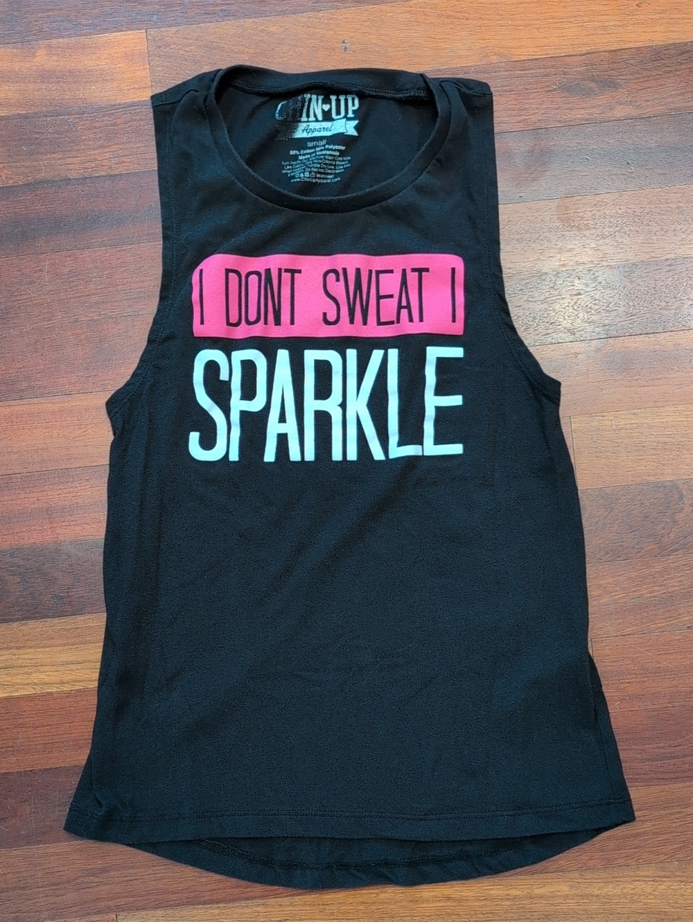 Chin Up Apparel Black Graphic Tank I Don't Sweat I Sparkle